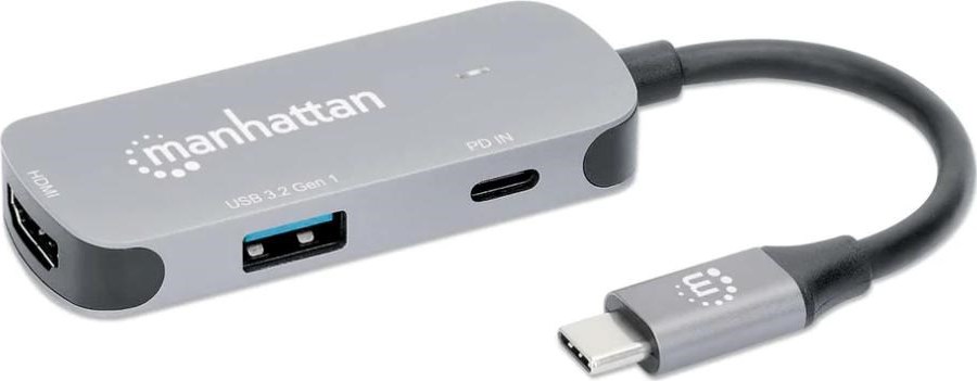 MANHATTAN Dokovací stanice USB-C 3v1, 1xHDMI, 1xUSB-C, 1xUSB, šedá