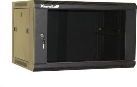 XtendLan 19" nástěnný rozvaděč 9U 600x450, nosnost 60 kg, skleněné kouřové dveře, svařovaný, černý
