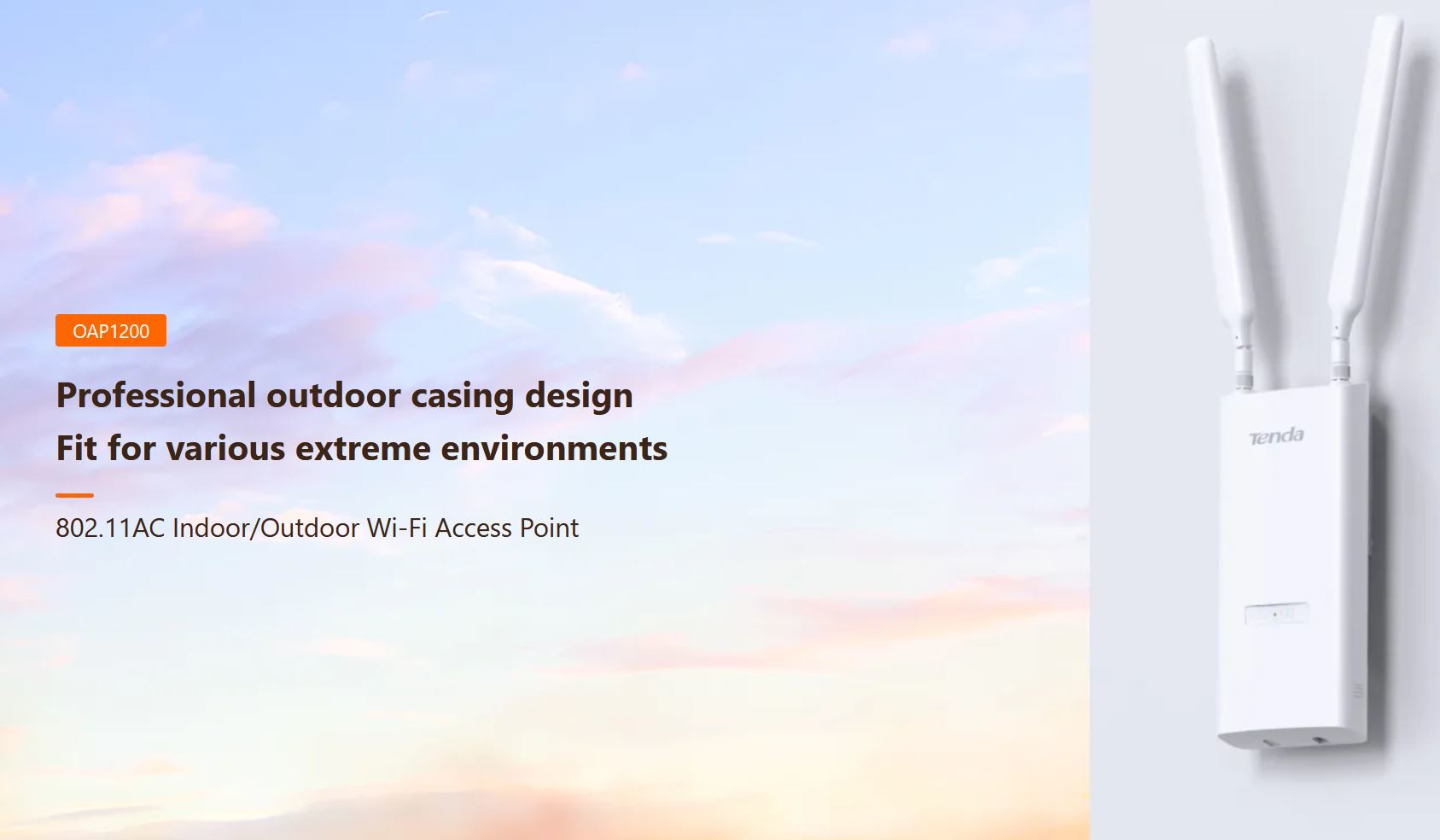 Tenda OAP1200 Outdoor Wi-Fi AP AC1200, Gigabit LAN, IP65, VLAN, 802.11k/v/r, aktivní i pasivní PoE