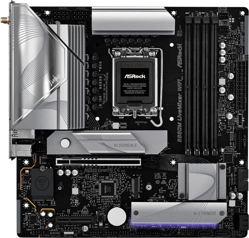 ASRock MB Sc LGA1851 B860M LiveMixer WiFi, Intel B860, 4xDDR5, 1xThunderbolt, 1xHDMI, WiFi, mATX