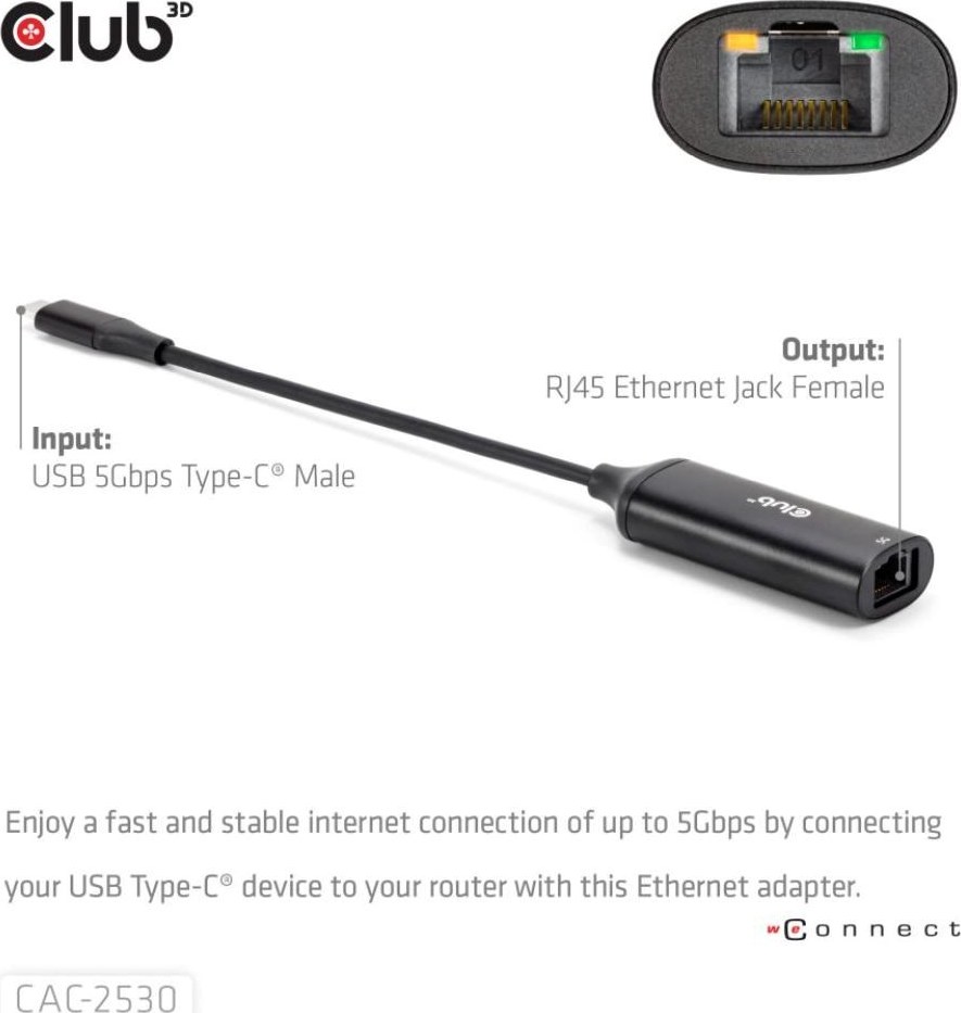 Club 3D Club3D Adaptér USB-C na RJ45, 5Gb, 24cm