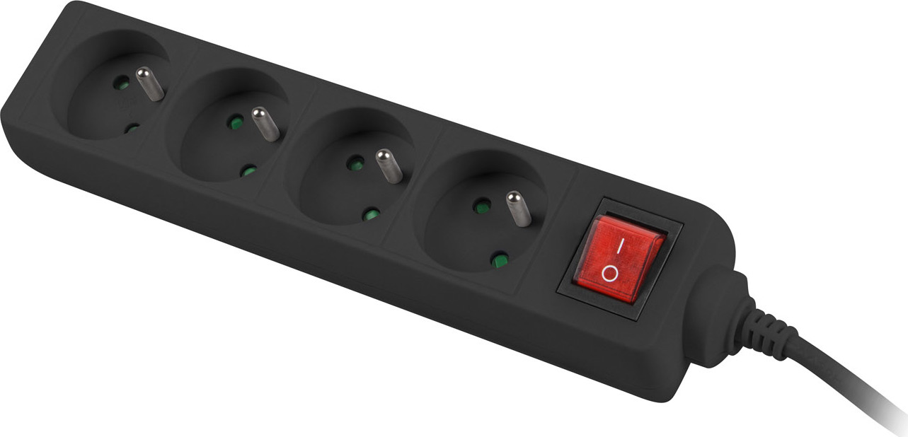 NATEC Prodlužovací kabel Lanberg PS1, 4 zásuvky, 1,5m, vypínač, černá