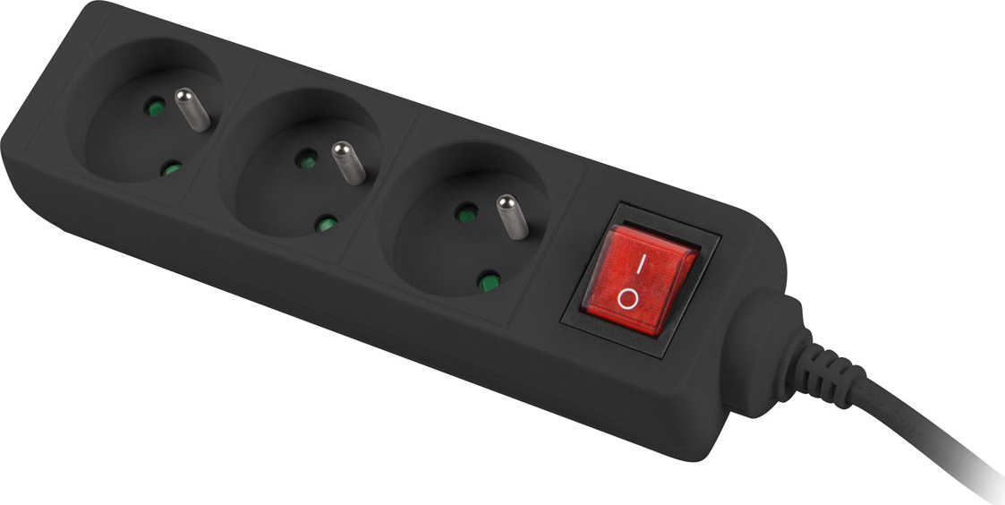 NATEC Prodlužovací kabel Lanberg PS1, 3 zásuvky, 1,5m, vypínač, černá