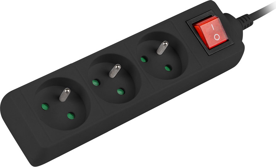 NATEC Prodlužovací kabel Lanberg PS1, 3 zásuvky, 1,5m, vypínač, černá