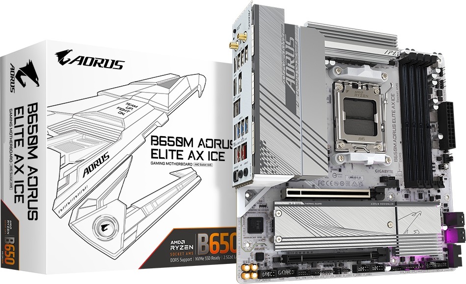 GIGABYTE MB Sc AM5 B650M AORUS ELITE AX ICE, AMD B650, 4xDDR5, 1xDP, 1xHDMI, WI-FI, mATX