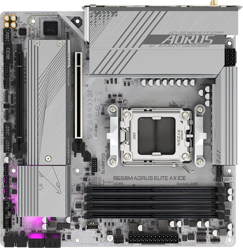 GIGABYTE MB Sc AM5 B650M AORUS ELITE AX ICE, AMD B650, 4xDDR5, 1xDP, 1xHDMI, WI-FI, mATX