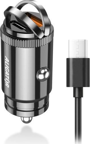 ALIGATOR chytrá mini nabíječka do auta Power Delivery 30W, USB-C + USB-A, kabel USB-C/USB-C, černá