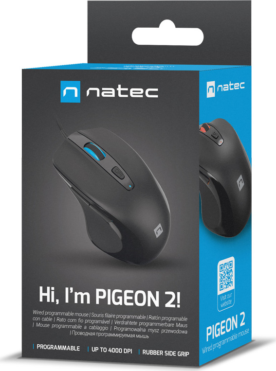 Natec optická myš PIGEON 2/4 000 DPI/Kancelářská/Optická/4 000 DPI/Drátová USB/Černá