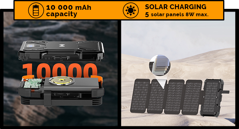 Viking solární outdoorová powerbanka TYR I 10000 mAh, bezdrátové nabíjení