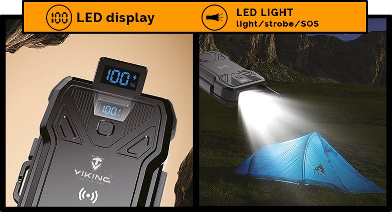 Viking solární outdoorová powerbanka TYR I 10000 mAh, bezdrátové nabíjení