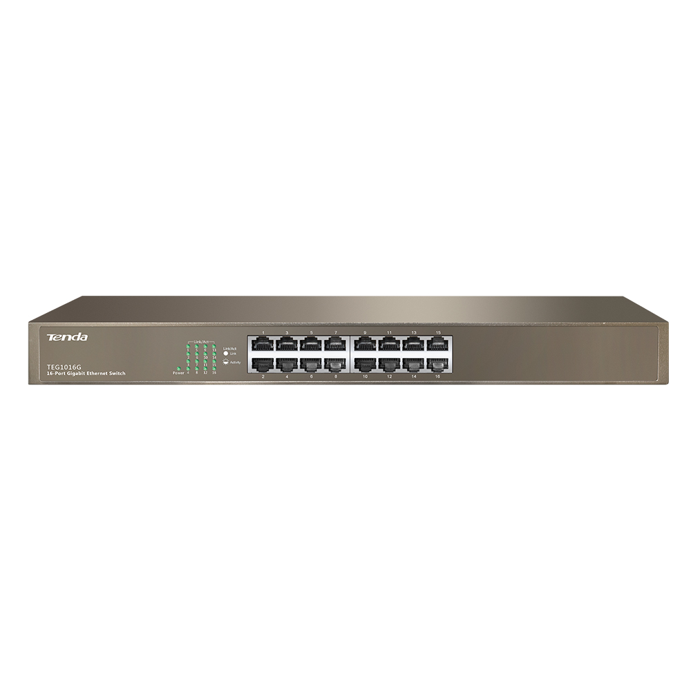 Tenda TEG1016G 16-Port Gigabit Ethernet Switch, 10/100/1000 Mb/s, Rackmount