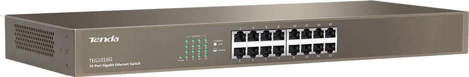 Tenda TEG1016G 16-Port Gigabit Ethernet Switch, 10/100/1000 Mb/s, Rackmount