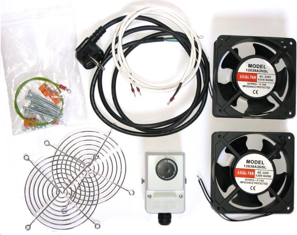 XtendLan 19" ventilace pro nástěnné rozvaděče XtendLan, termostat, 2 ventilátory 120mm, napájecí kabel, spojovací materiál