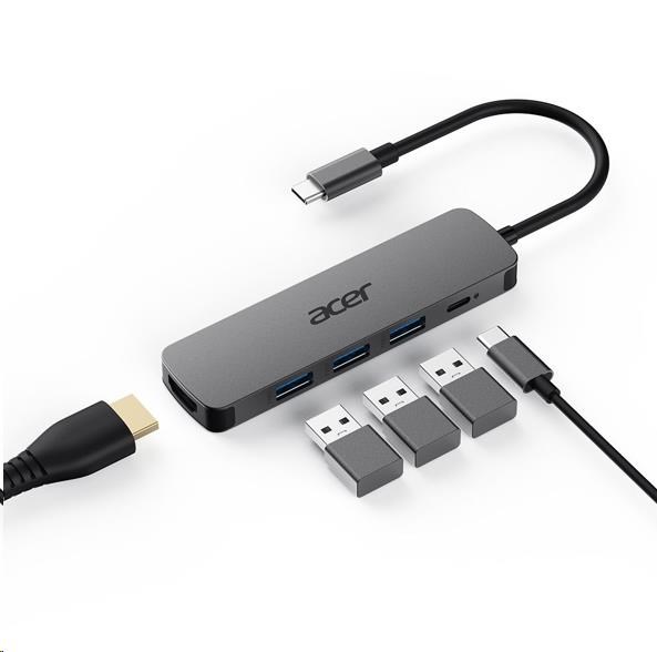 Acer 5IN1 Type- C dongle,HDMI,USB3.0,USB-C,100W PD,Dark Silver