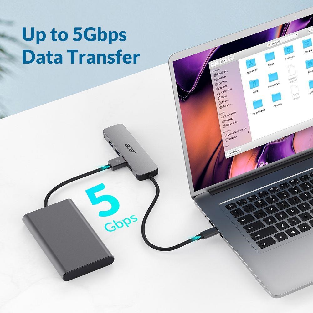 Acer 5IN1 Type- C dongle,HDMI,USB3.0,USB-C,100W PD,Dark Silver