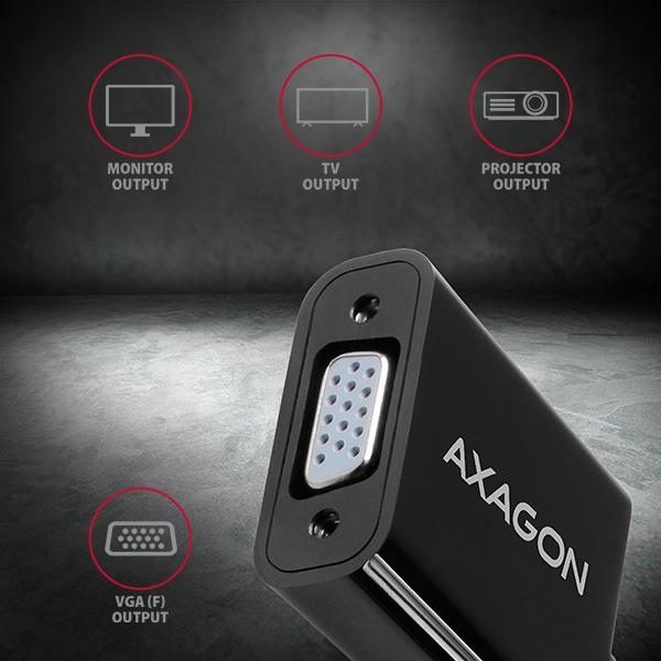 AXAGON RVD-VGN, redukcia / adaptér DisplayPort -> VGA, FullHD, 1920*1200