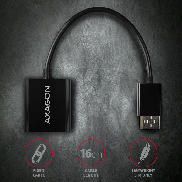 AXAGON RVD-VGN, redukcia / adaptér DisplayPort -> VGA, FullHD, 1920*1200