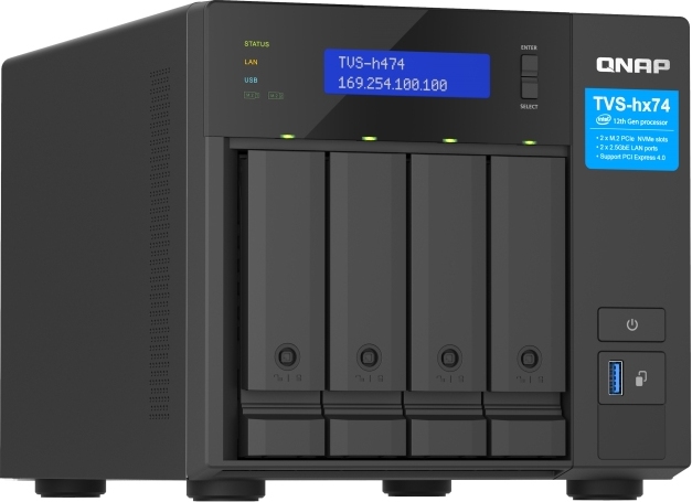 QNAP TVS-h474-PT-8G (2core 3,7GHz, ZFS, 8GB RAM, 4x SATA, 2x M.2 NVMe, 2x PCIe, 2x 2,5GbE, 1x HDMI)