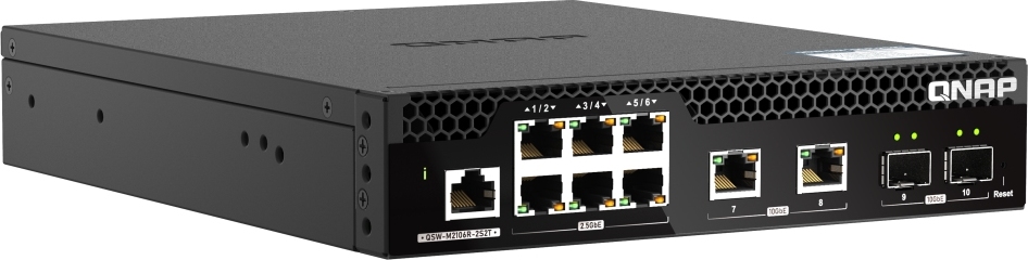 QNAP řízený PoE++ switch QSW-M2106PR-2S2T (6x 2,5GbE RJ45, 2x 10GbE RJ45, 2x 10GbE SFP+, malá šířka)