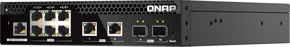 QNAP řízený PoE++ switch QSW-M2106PR-2S2T (6x 2,5GbE RJ45, 2x 10GbE RJ45, 2x 10GbE SFP+, malá šířka)