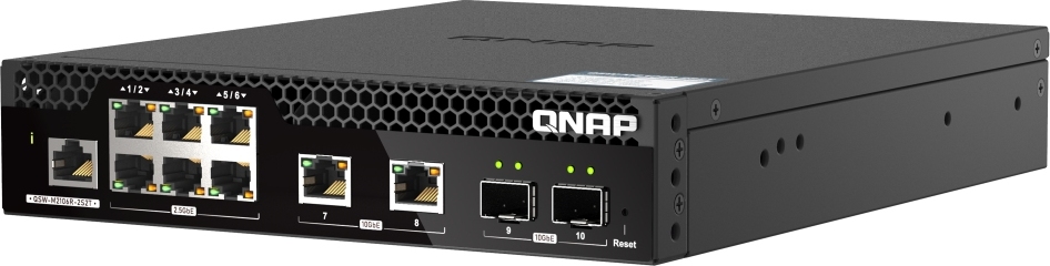 QNAP řízený PoE++ switch QSW-M2106PR-2S2T (6x 2,5GbE RJ45, 2x 10GbE RJ45, 2x 10GbE SFP+, malá šířka)