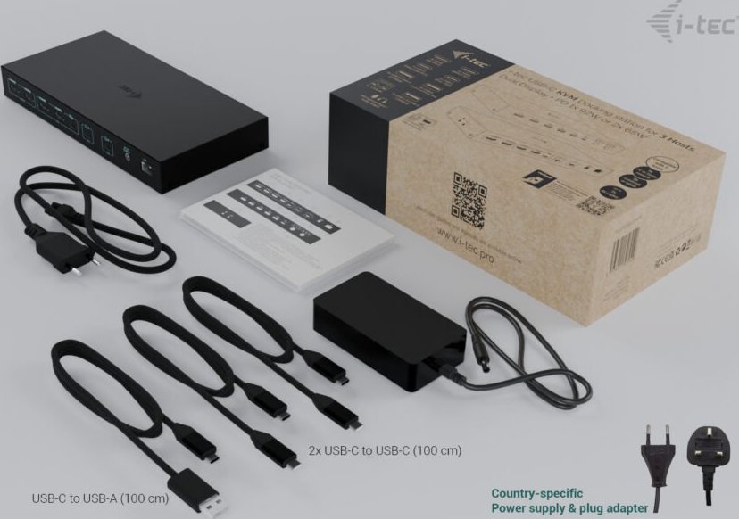 i-tec USB-C KVM Docking station for 3 Hosts, Dual Display, Power Delivery 1x 92W/2x 65W