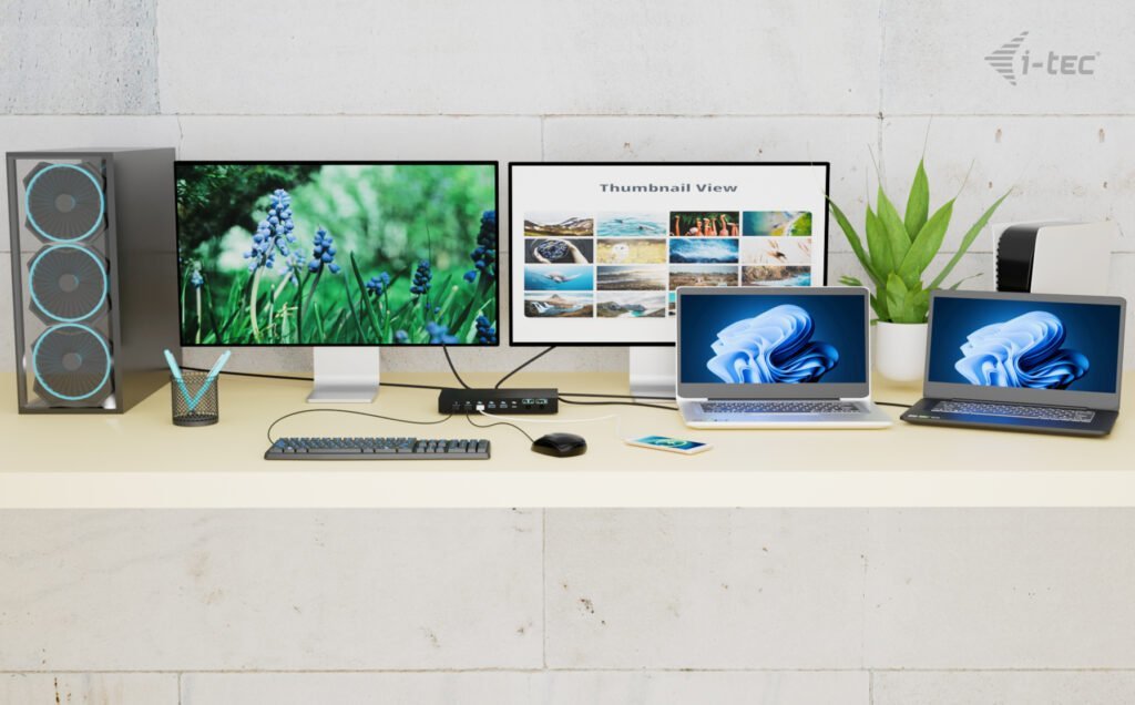 i-tec USB-C KVM Docking station for 3 Hosts, Dual Display, Power Delivery 1x 92W/2x 65W