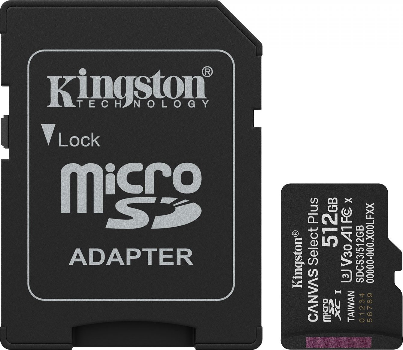 Kingston MicroSDXC karta 512GB Canvas Select Plus, U3, V30, A1, SD Adaptér