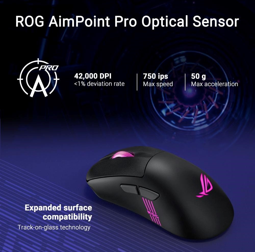 ASUS myš ROG Keris II Origin, bezdrátová herní myš, černá