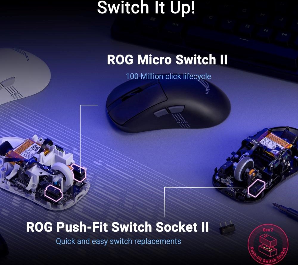 ASUS myš ROG Keris II Origin, bezdrátová herní myš, černá