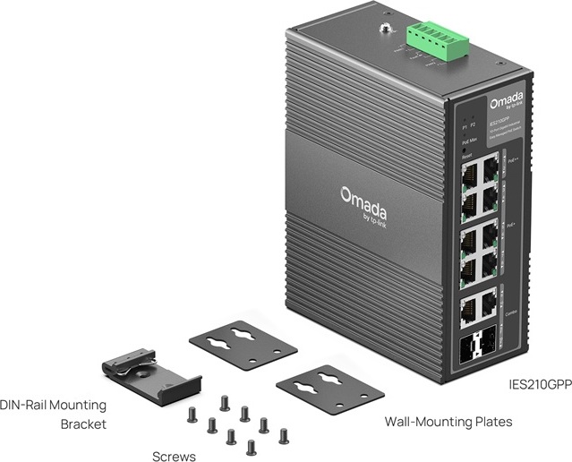 TP-Link OMADA průmyslový switch IES210GPP (8xGbE,2xGbE/SFPcombo,6xPoE+,2xPoE++,240W,DIN,IP40,fanless)