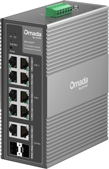 TP-Link OMADA průmyslový switch IES210GPP (8xGbE,2xGbE/SFPcombo,6xPoE+,2xPoE++,240W,DIN,IP40,fanless)