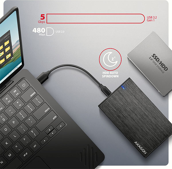 AXAGON EE25-XA6C, USB-C 5Gbps - SATA 6G, 2.5" kovový ALINE box