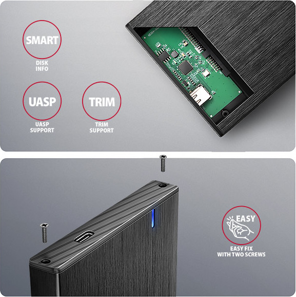 AXAGON EE25-XA6C, USB-C 5Gbps - SATA 6G, 2.5" kovový ALINE box