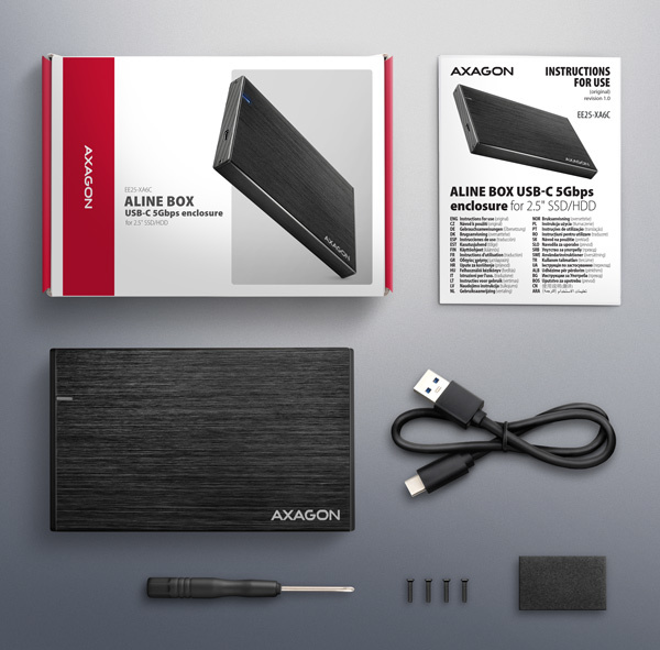 AXAGON EE25-XA6C, USB-C 5Gbps - SATA 6G, 2.5" kovový ALINE box