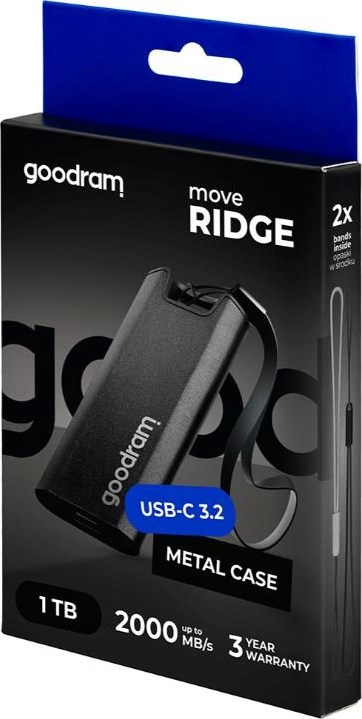 GOODRAM externí SSD Move Ridge 1TB, USB-C 3.2 Gen2x2, (R:2000/W:2000MB/s), černá