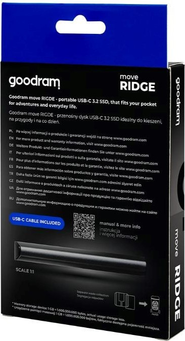 GOODRAM externí SSD Move Ridge 1TB, USB-C 3.2 Gen2x2, (R:2000/W:2000MB/s), černá