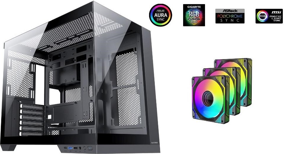 1stCOOL skříň DREAMER, Mid Tower, AU, USB 3.0, USB-C, 3x 120mm ARGB Fan, černá