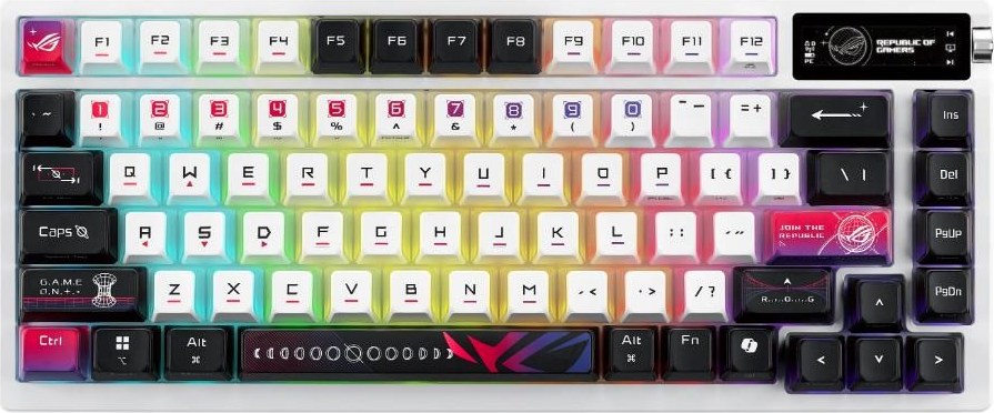 ASUS Klávesnice ROG Azoth X, Mechanická, Bezdrátová BT, RF 2.4GHz, US, bílá