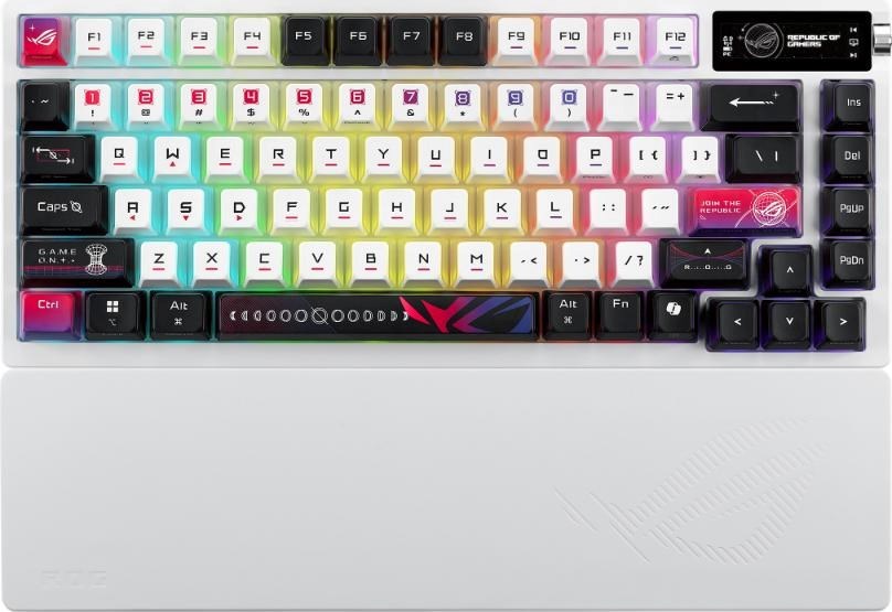 ASUS Klávesnice ROG Azoth X, Mechanická, Bezdrátová BT, RF 2.4GHz, US, bílá