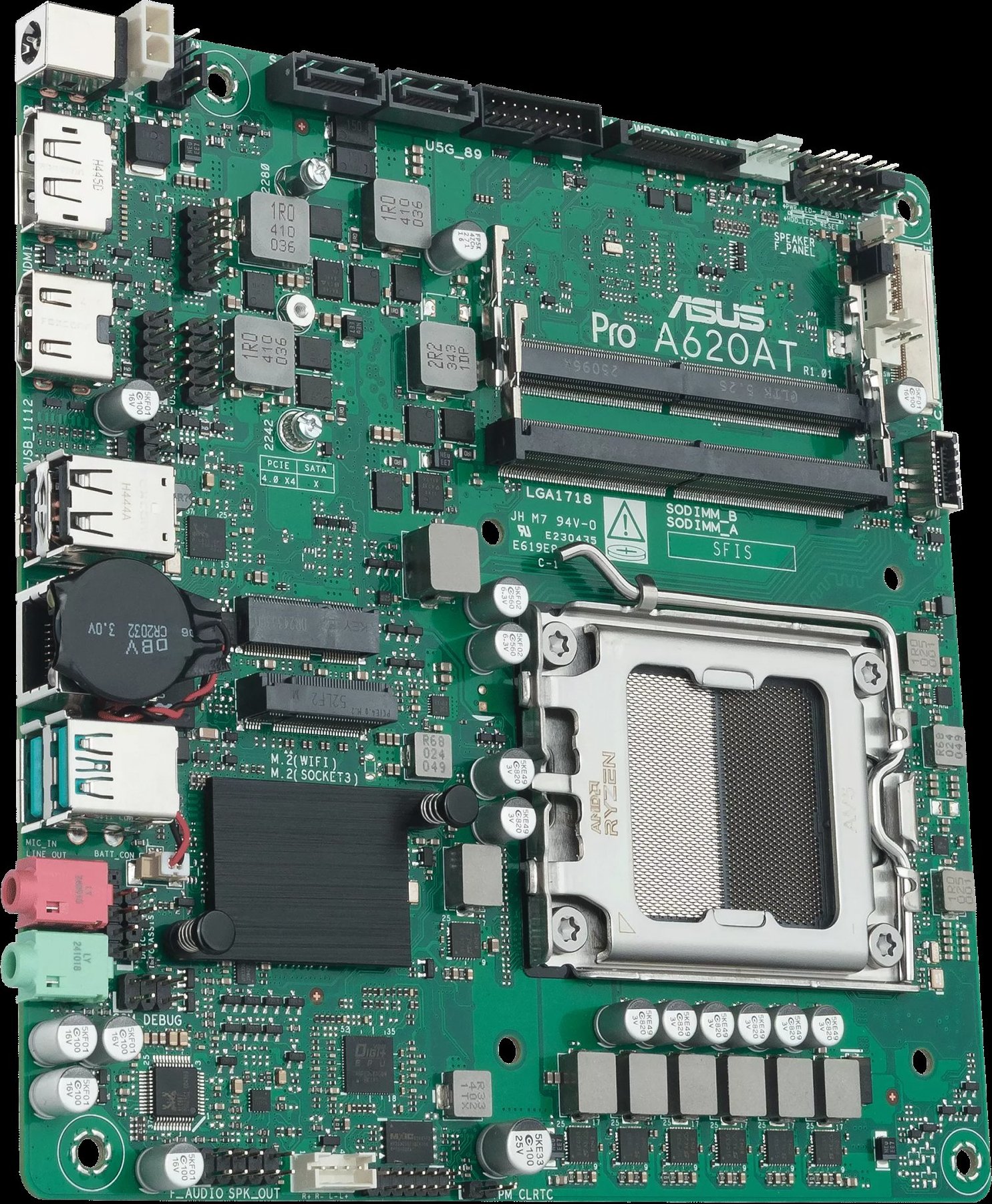 ASUS MB Sc AM5 PRO A620AT-CSM, AMD A620A, 2xDDR5 SODIMM, 1xHDMI, 1xDP, 1xLVDS, Thin Mini-ITX