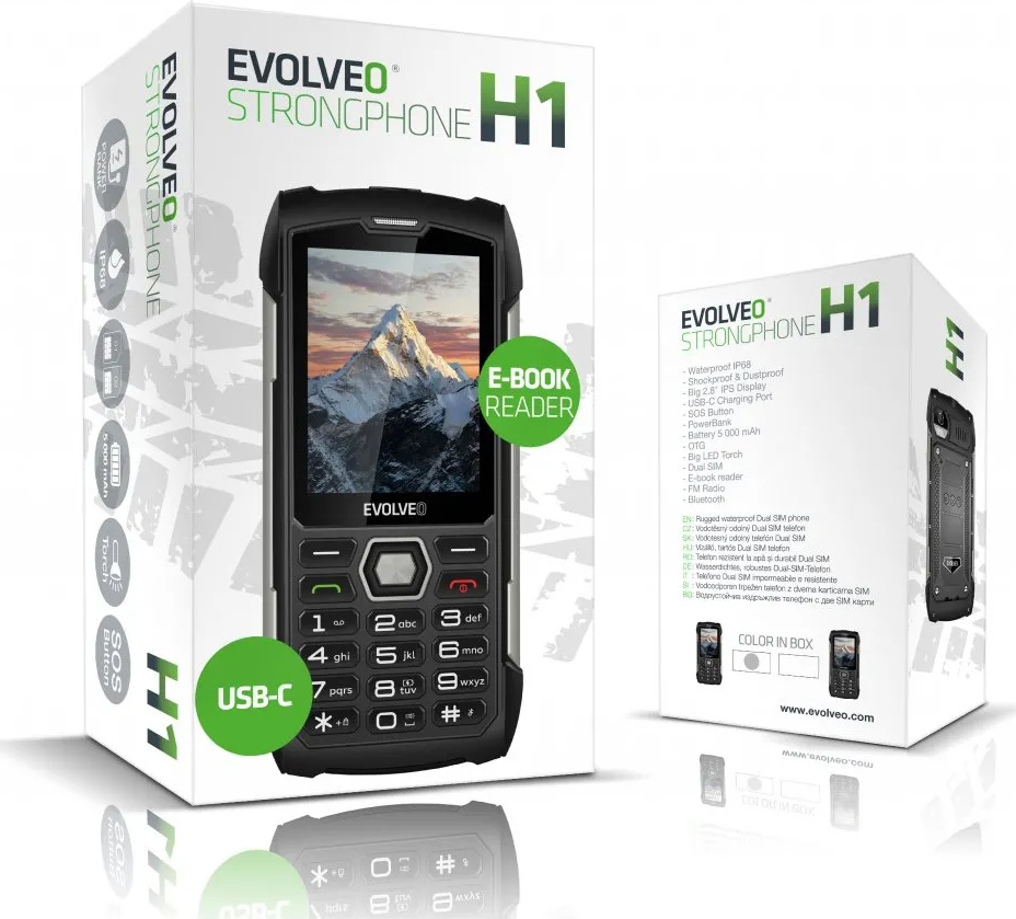 EVOLVEO StrongPhone H1, vodotěsný odolný Dual SIM telefon, černo-šedá