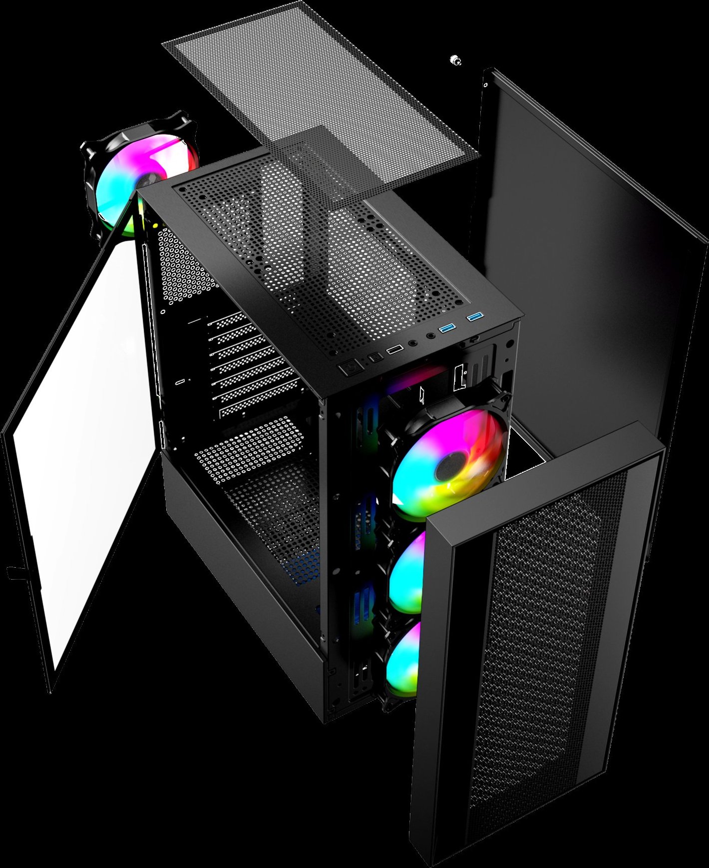 Gembird Fornax 4000 ARGB/Midi Tower/Transpar./Černá