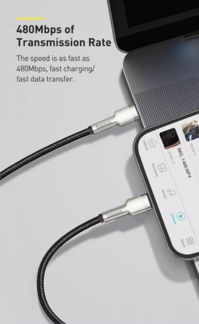 Baseus Cafule Series USB-C na Lightning PD 20W nabíjací/dátový kábel 0.25 m, čierna