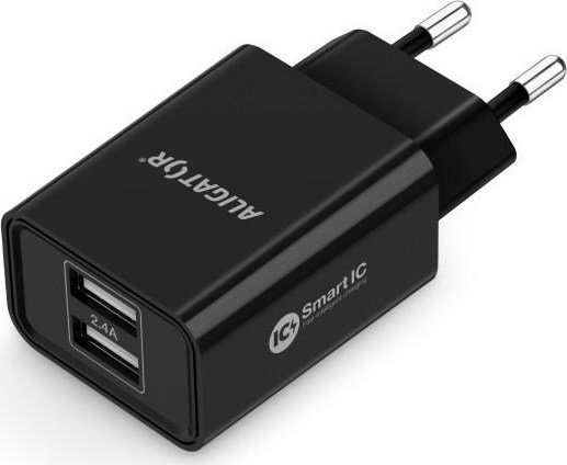 Aligator síťová nabíječka, 2x USB, smart IC, 2,4 A, černá
