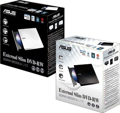 ASUS DVD Writer SDRW-08D2S-U LITE/WHITE, externá štíhla DVD-RW, biela, USB