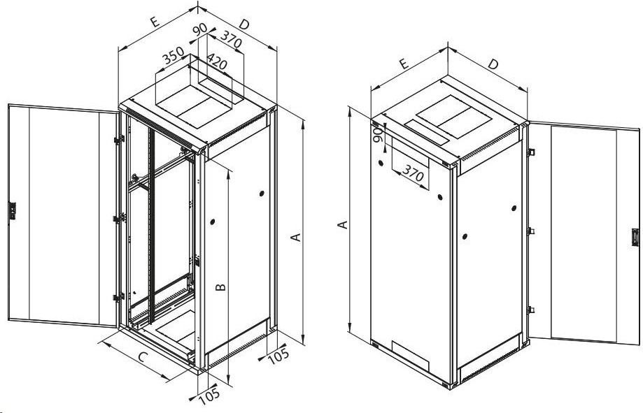 19" racková skriňa TRITON 42U/800x800, demontovateľná