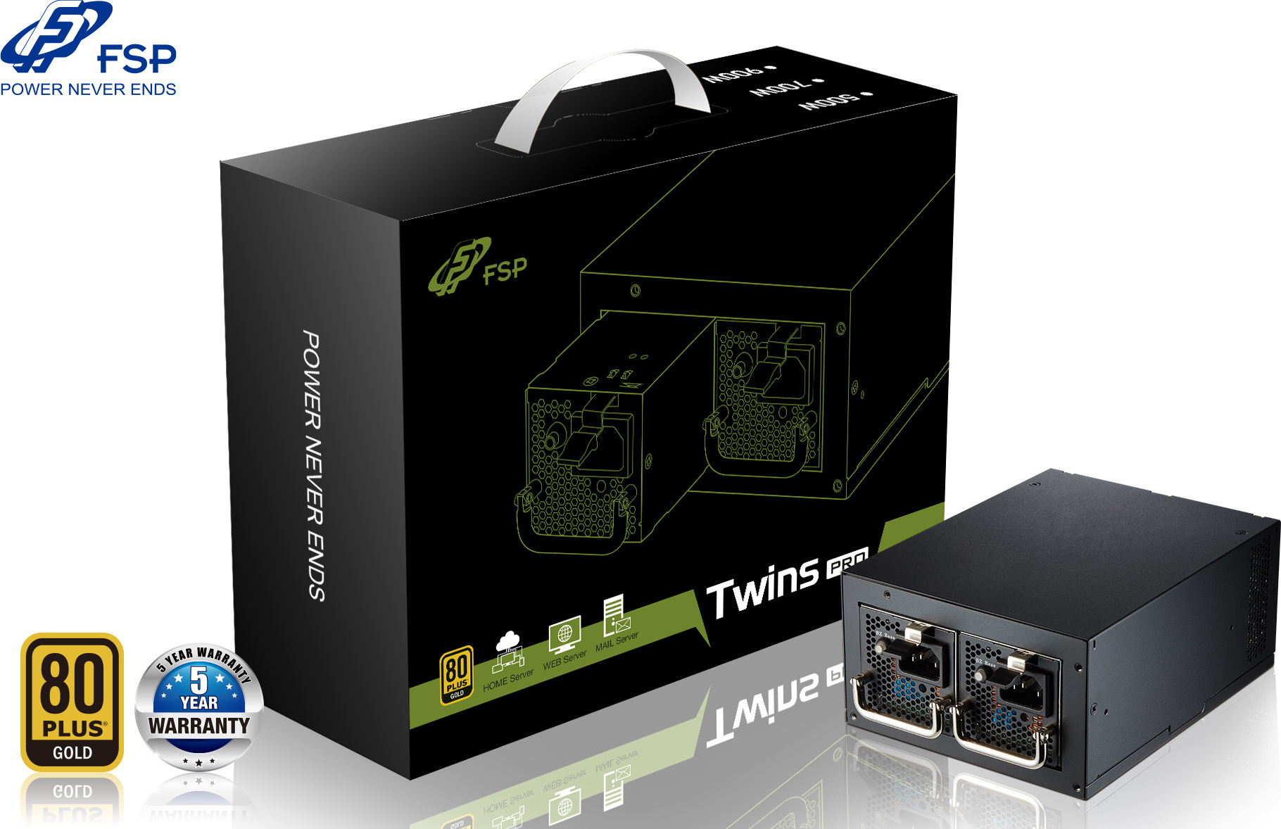 Napájací zdroj Fortron 700W TWINS PRO 700, priemyselný, 230V, 80PLUS GOLD, EN62368, Mini Redundant, 4cm