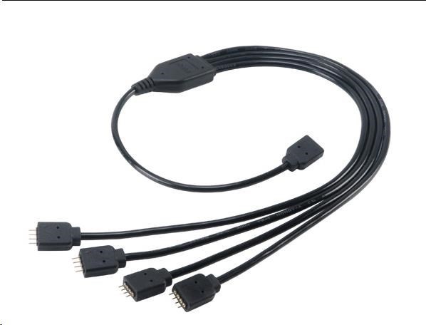 AKASA RGB LED rozbočovač a predlžovací kábel, 1x samica, 4x samec, 50 cm