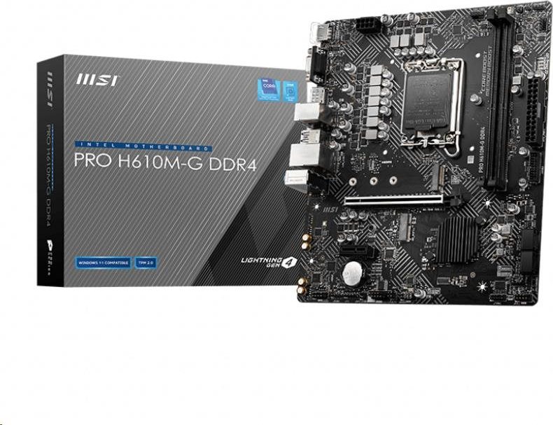 MSI MB Sc LGA1700 PRO H610M-G DDR4, Intel H610, 2xDDR4, 1xDP, 1xHDMI, 1xVGA, mATX
